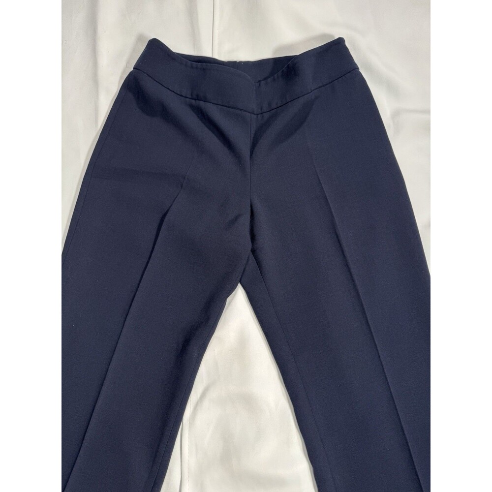 Akris Pants Womens 10 Navy Blue Side Zip Trousers Wool Wide Leg Dress Pants - Picture 3 of 14
